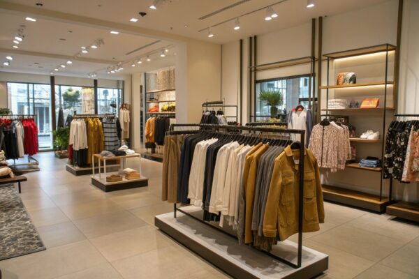 A complex, multi-material display for luxury goods, showcasing integrated lighting and different textures